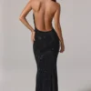 Feyre Embellished Cowl-Neck Backless Gown i svart Feyre Embellished Cowl-Neck Backless Gown i svart