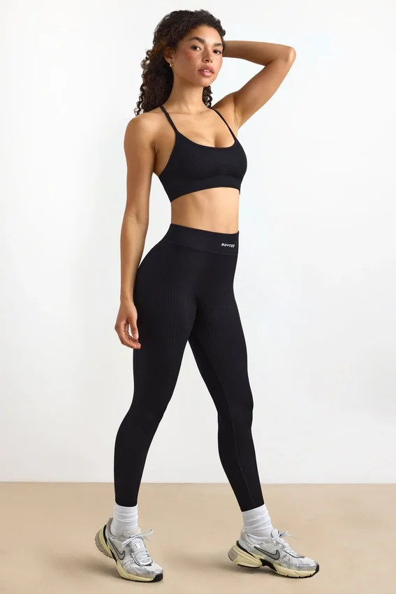 FlexiRib-leggings med hög midja i svart FlexiRib-leggings med hög midja i svart