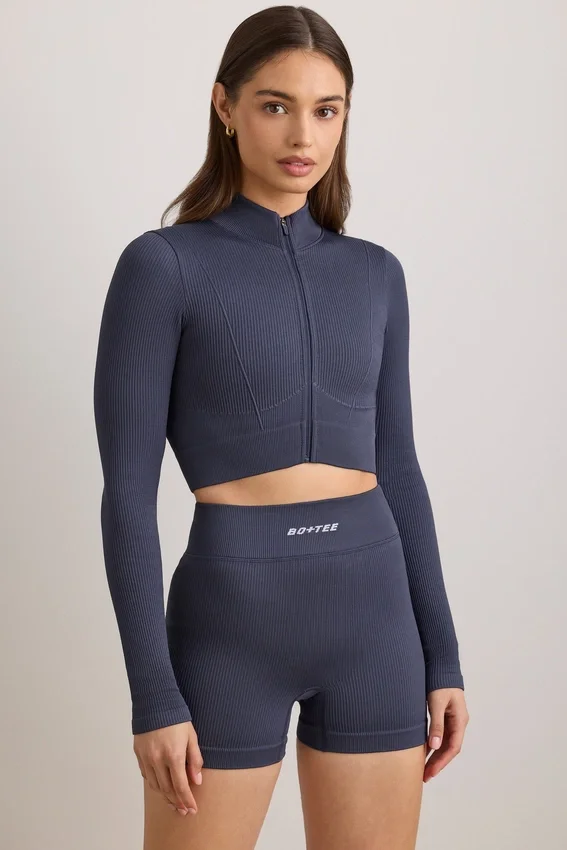 FlexiRib Zip-Up Cropped Jacket i Indigo Slate FlexiRib Zip-Up Cropped Jacket i Indigo Slate