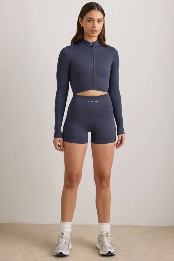 FlexiRib Zip-Up Cropped Jacket i Indigo Slate FlexiRib Zip-Up Cropped Jacket i Indigo Slate