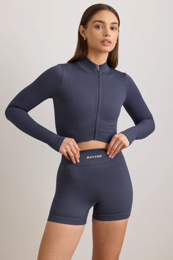 FlexiRib Zip-Up Cropped Jacket i Indigo Slate FlexiRib Zip-Up Cropped Jacket i Indigo Slate