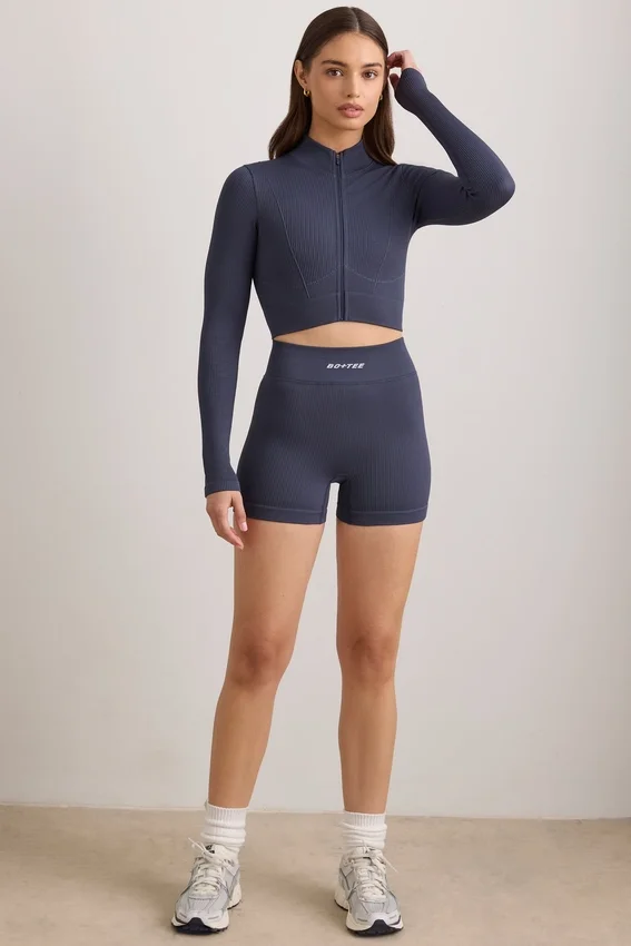 FlexiRib Zip-Up Cropped Jacket i Indigo Slate FlexiRib Zip-Up Cropped Jacket i Indigo Slate