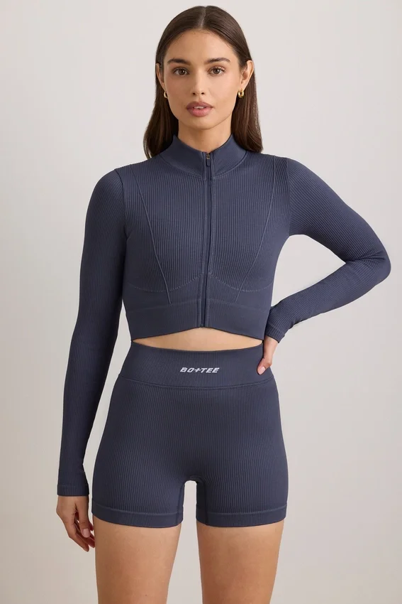 FlexiRib Zip-Up Cropped Jacket i Indigo Slate FlexiRib Zip-Up Cropped Jacket i Indigo Slate