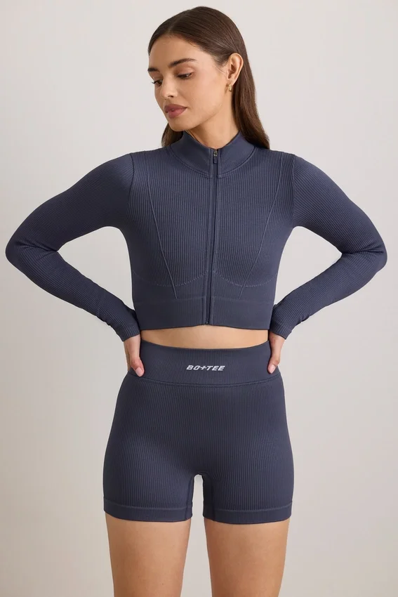 FlexiRib Zip-Up Cropped Jacket i Indigo Slate FlexiRib Zip-Up Cropped Jacket i Indigo Slate