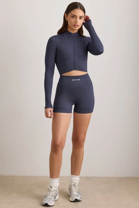 FlexiRib Zip-Up Cropped Jacket i Indigo Slate FlexiRib Zip-Up Cropped Jacket i Indigo Slate