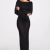 Frances Sheer Jersey Long-Sleeve Backless Maxiklänning i svart Frances Sheer Jersey Long-Sleeve Backless Maxiklänning i svart