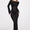 Frances Sheer Jersey Long-Sleeve Backless Maxiklänning i svart Frances Sheer Jersey Long-Sleeve Backless Maxiklänning i svart