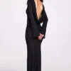 Frances Sheer Jersey Long-Sleeve Backless Maxiklänning i svart Frances Sheer Jersey Long-Sleeve Backless Maxiklänning i svart