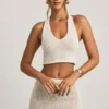 Gianna Bouclé halterneck crop top i vitt Gianna Bouclé halterneck crop top i vitt