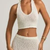 Gianna Bouclé halterneck crop top i vitt Gianna Bouclé halterneck crop top i vitt