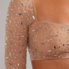 Guilia genomskinlig, dekorerad kort topp med långa ärmar i färgen Almond Guilia genomskinlig, dekorerad kort topp med långa ärmar i färgen Almond