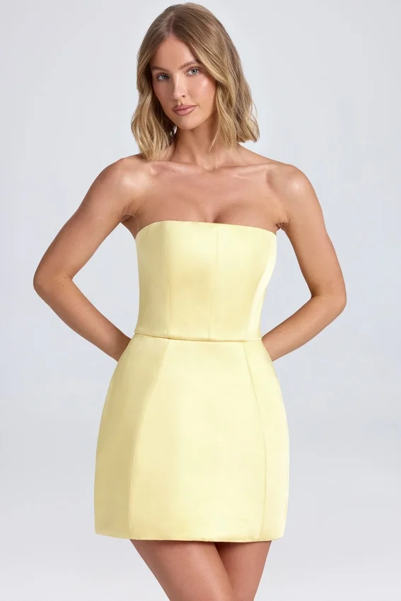 Haisley Bandeau strukturerad tulpanminiklänning i citronsorbet Haisley Bandeau strukturerad tulpanminiklänning i citronsorbet
