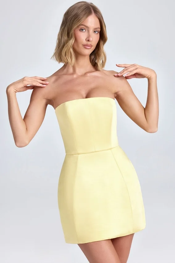 Haisley Bandeau strukturerad tulpanminiklänning i citronsorbet Haisley Bandeau strukturerad tulpanminiklänning i citronsorbet