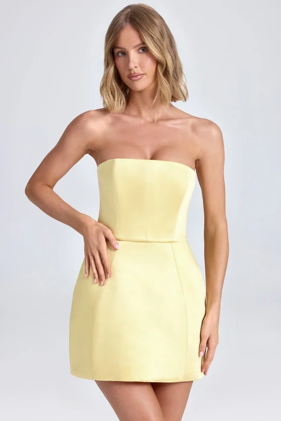 Haisley Bandeau strukturerad tulpanminiklänning i citronsorbet Haisley Bandeau strukturerad tulpanminiklänning i citronsorbet