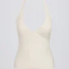 Halterneck-linne med öppen rygg i ivory marl Halterneck-linne med öppen rygg i ivory marl