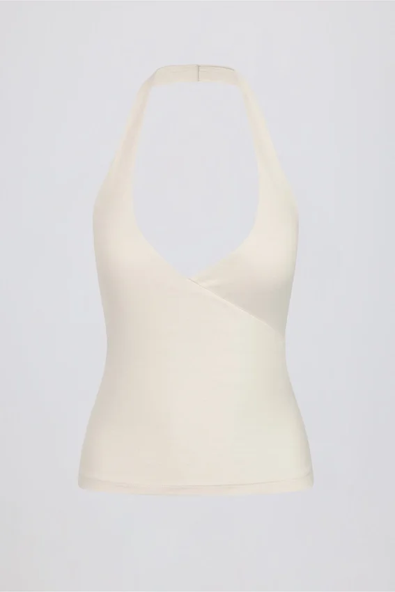 Halterneck-linne med öppen rygg i ivory marl Halterneck-linne med öppen rygg i ivory marl