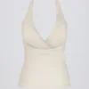 Halterneck-linne med öppen rygg i ivory marl Halterneck-linne med öppen rygg i ivory marl