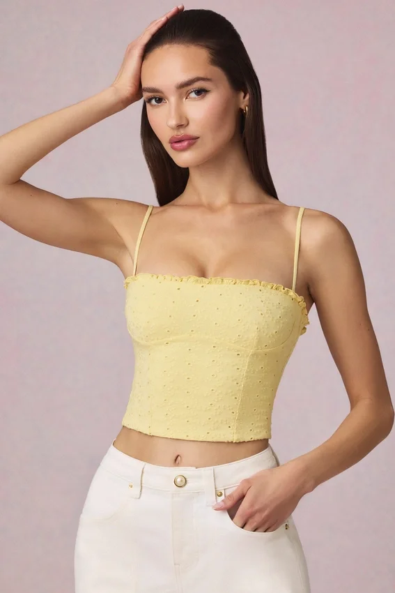 Hania Modal Broderie Anglaise Camisole-top i citrongult Hania Modal Broderie Anglaise Camisole-top i citrongult