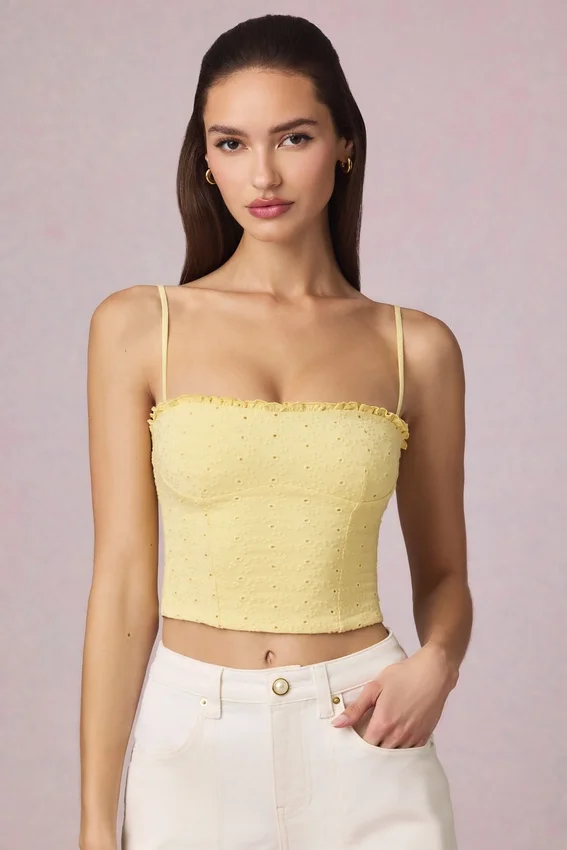 Hania Modal Broderie Anglaise Camisole-top i citrongult Hania Modal Broderie Anglaise Camisole-top i citrongult