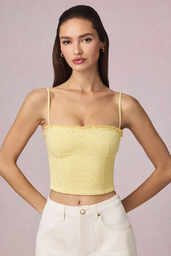 Hania Modal Broderie Anglaise Camisole-top i citrongult Hania Modal Broderie Anglaise Camisole-top i citrongult