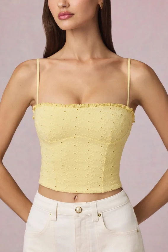 Hania Modal Broderie Anglaise Camisole-top i citrongult Hania Modal Broderie Anglaise Camisole-top i citrongult