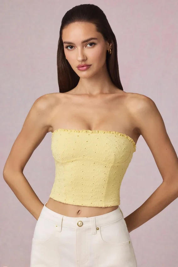 Hania Modal Broderie Anglaise Camisole-top i citrongult Hania Modal Broderie Anglaise Camisole-top i citrongult