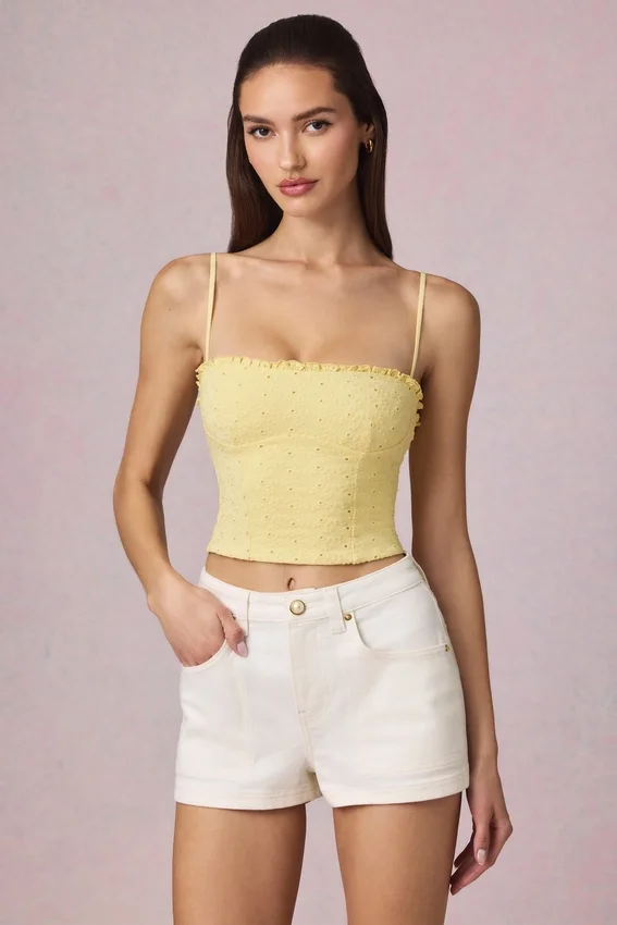Hania Modal Broderie Anglaise Camisole-top i citrongult Hania Modal Broderie Anglaise Camisole-top i citrongult