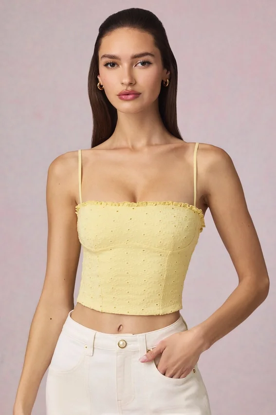 Hania Modal Broderie Anglaise Camisole-top i citrongult Hania Modal Broderie Anglaise Camisole-top i citrongult