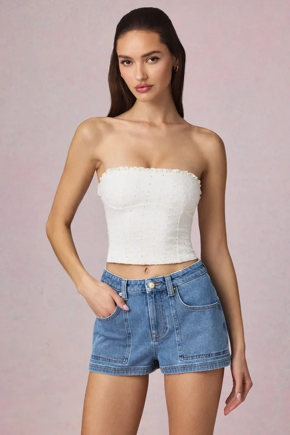 Hania Modal Broderie Anglaise Camisole Toppar i vitt Hania Modal Broderie Anglaise Camisole Toppar i vitt