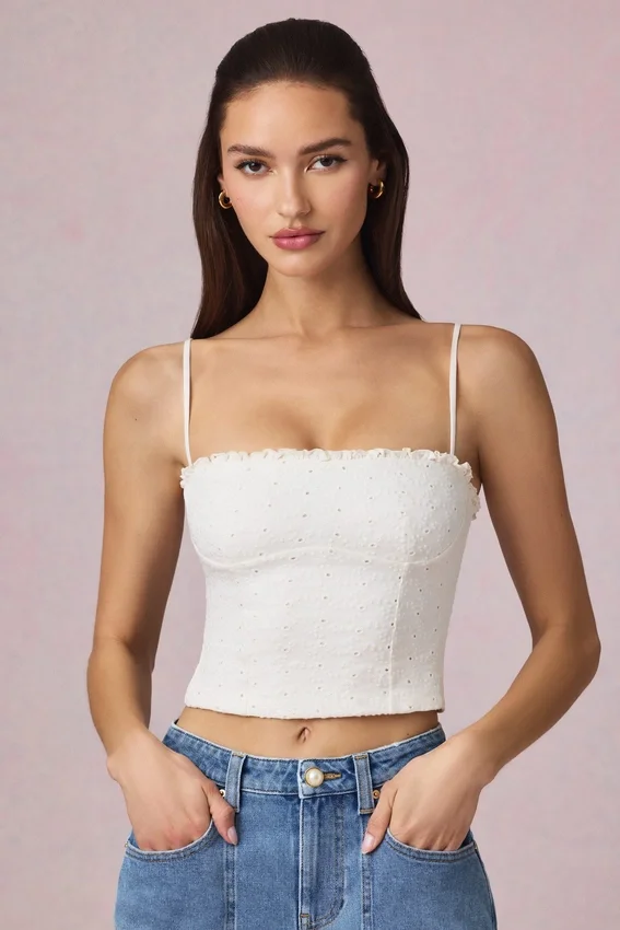 Hania Modal Broderie Anglaise Camisole Toppar i vitt Hania Modal Broderie Anglaise Camisole Toppar i vitt