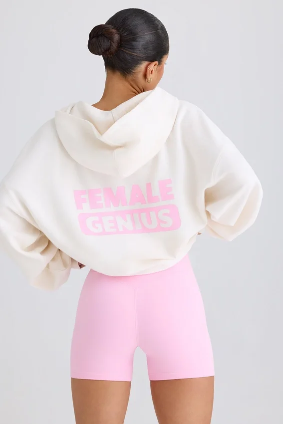 Hoodie i strukturerad bomullsjersey med grafiskt tryck i vitt Hoodie i strukturerad bomullsjersey med grafiskt tryck i vitt