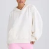 Hoodie i strukturerad bomullsjersey med grafiskt tryck i vitt Hoodie i strukturerad bomullsjersey med grafiskt tryck i vitt