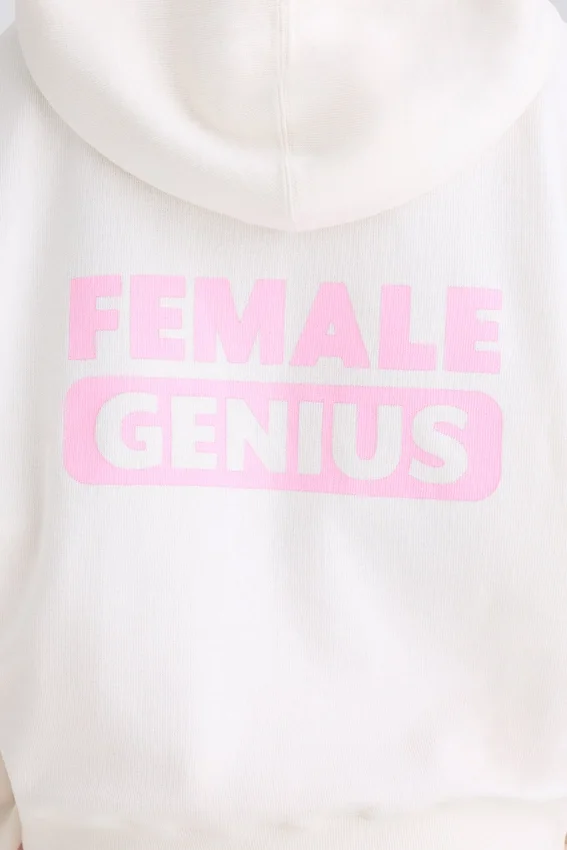Hoodie i strukturerad bomullsjersey med grafiskt tryck i vitt Hoodie i strukturerad bomullsjersey med grafiskt tryck i vitt