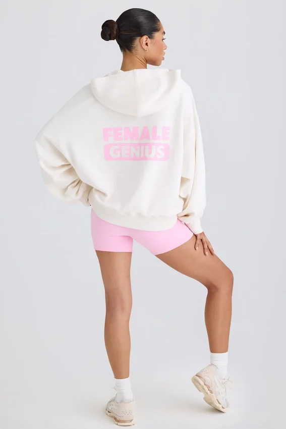 Hoodie i strukturerad bomullsjersey med grafiskt tryck i vitt Hoodie i strukturerad bomullsjersey med grafiskt tryck i vitt