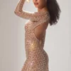Ilana Embellished Semi-Sheer Cut-Out Miniklänning i Almond Ilana Embellished Semi-Sheer Cut-Out Miniklänning i Almond
