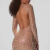 Ilana Embellished Semi-Sheer Cut-Out Miniklänning i Almond Ilana Embellished Semi-Sheer Cut-Out Miniklänning i Almond