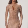 Ilana Embellished Semi-Sheer Cut-Out Miniklänning i Almond Ilana Embellished Semi-Sheer Cut-Out Miniklänning i Almond