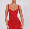 Ines Embellished Sweetheart Corset Miniklänning i Fire Red Ines Embellished Sweetheart Corset Miniklänning i Fire Red