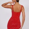 Ines Embellished Sweetheart Corset Miniklänning i Fire Red Ines Embellished Sweetheart Corset Miniklänning i Fire Red