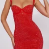 Ines Embellished Sweetheart Corset Miniklänning i Fire Red Ines Embellished Sweetheart Corset Miniklänning i Fire Red