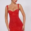 Ines Embellished Sweetheart Corset Miniklänning i Fire Red Ines Embellished Sweetheart Corset Miniklänning i Fire Red