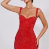 Ines Embellished Sweetheart Corset Miniklänning i Fire Red Ines Embellished Sweetheart Corset Miniklänning i Fire Red