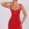 Ines Embellished Sweetheart Corset Miniklänning i Fire Red Ines Embellished Sweetheart Corset Miniklänning i Fire Red