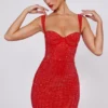 Ines Embellished Sweetheart Corset Miniklänning i Fire Red Ines Embellished Sweetheart Corset Miniklänning i Fire Red