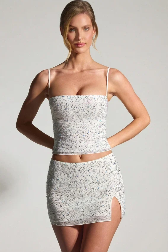 Inina Embellished Micro Mini Kjol i vitt Inina Embellished Micro Mini Kjol i vitt