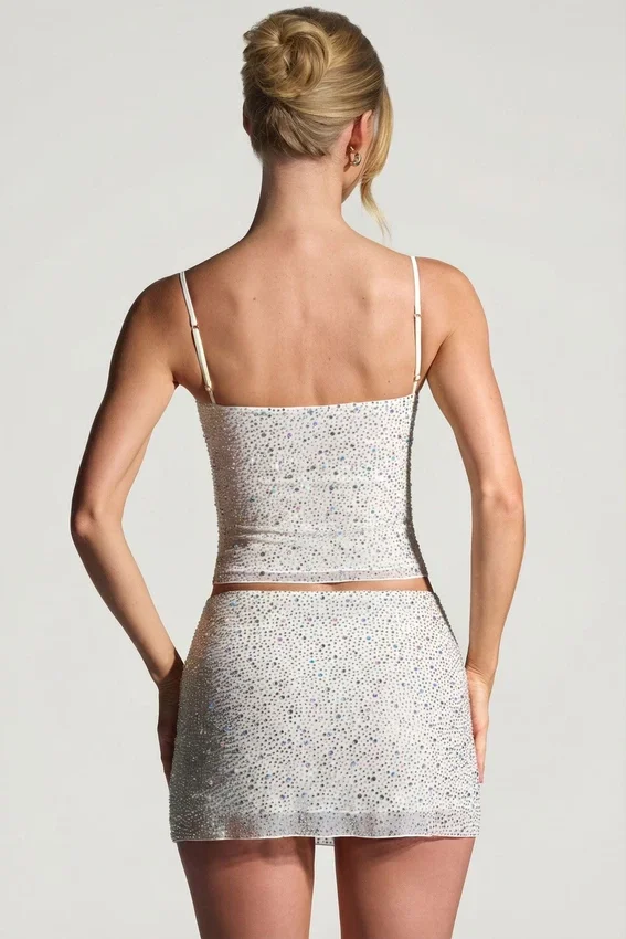 Inina Embellished Micro Mini Kjol i vitt Inina Embellished Micro Mini Kjol i vitt