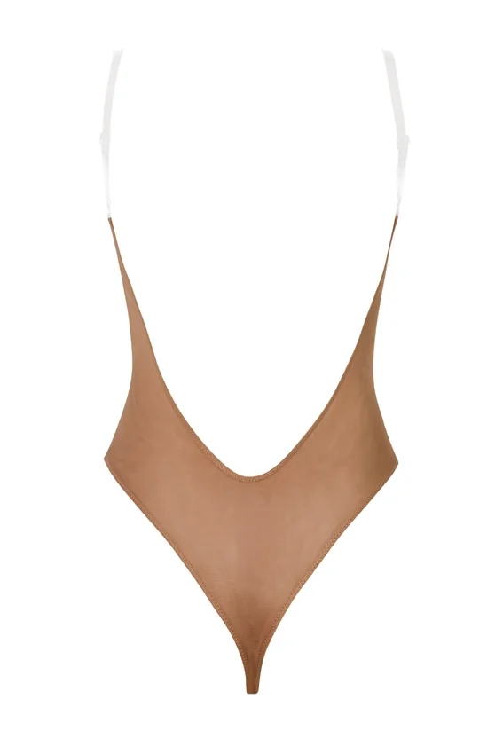 Intimates Soft Mesh Invisible Strap Thong Bodys i honungsfärg Intimates Soft Mesh Invisible Strap Thong Bodys i honungsfärg