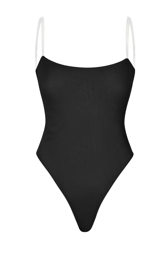 Intimates Soft Mesh Invisible Strap Thong Bodys i svart Intimates Soft Mesh Invisible Strap Thong Bodys i svart