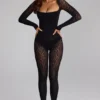 Irina långärmad sömlös stickad Jumpsuit i svart Irina långärmad sömlös stickad Jumpsuit i svart