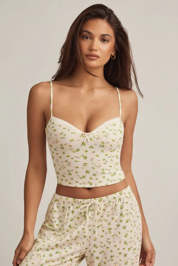Isalie Modal Camisole Pyjama Toppar i citronmönster Isalie Modal Camisole Pyjama Toppar i citronmönster